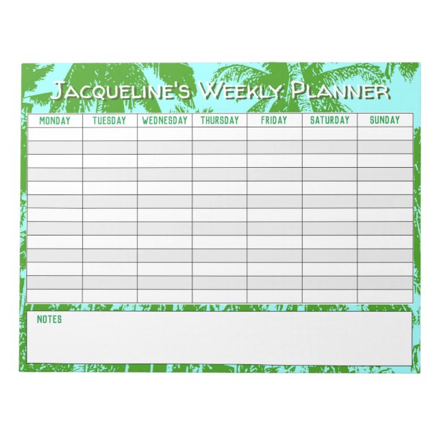 Veckoplanering för anpassning med Namn Choice. Anteckningsblock (Framsida)