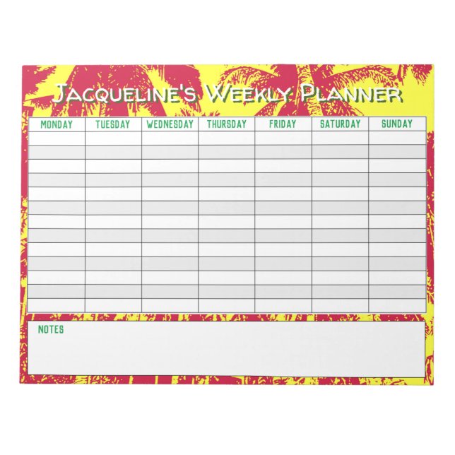 Veckoplanering för anpassning med Namn Choice. Anteckningsblock (Framsida)