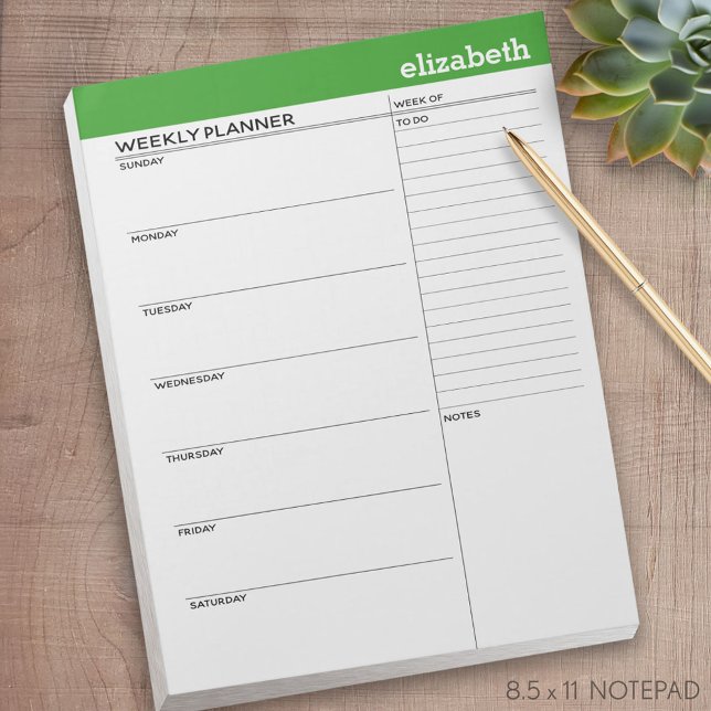 Veckoplanering med eget namn och Färg Anteckningsblock (weekly planner notepad)