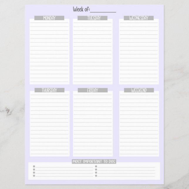 Veckoplanering | Odaterad To-Do-lista (Lavender) Reklamblad (Framsidan)