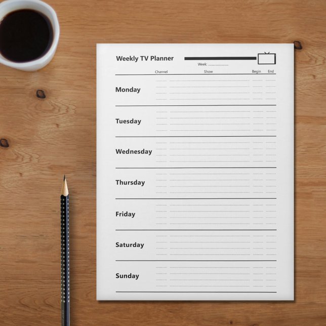 Veckoprogram Anteckningsblock (Weekly TV Planner Notepad)