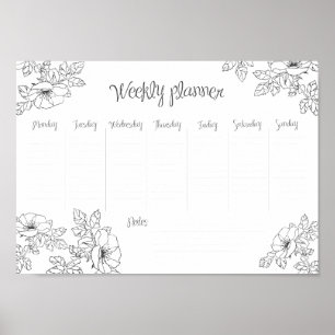 Veckoschema handskissade blommor och blad poster