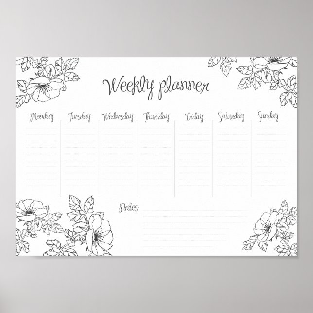 Veckoschema handskissade blommor och blad poster (Framsidan)