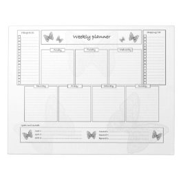 Veckoschema med mål och inköpslista anteckningsblock