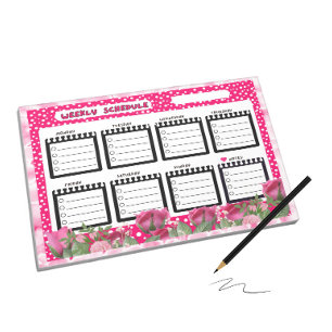 Veckoschema med rosa ros anteckningsblock