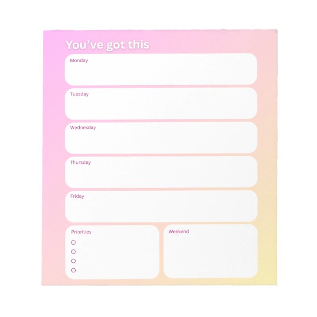 Veckoschema Notepad – Vardagslayout Anteckningsblock (Framsida)