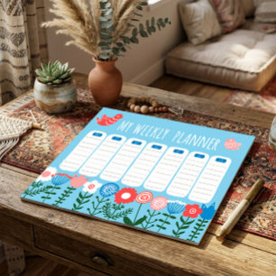 Veckoschemapärm med blommotiv anteckningsblock
