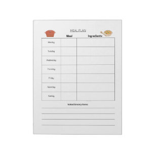 Veckosida för måltidsplan Notepad Anteckningsblock