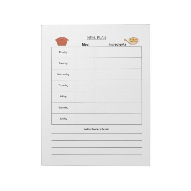 Veckosida för måltidsplan Notepad Anteckningsblock (Roterad)
