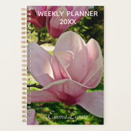 Veckovis/månatlig Rosa Blommigt Foto Namn Planner