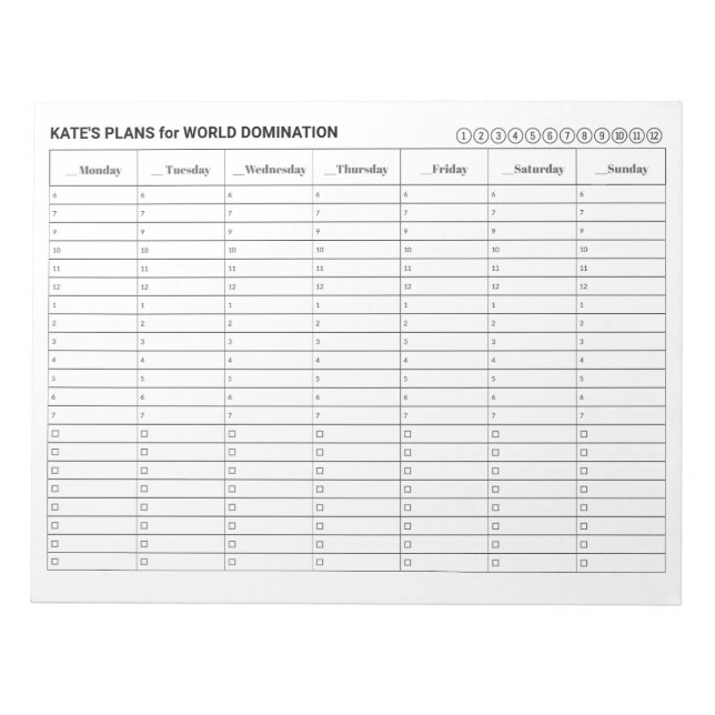 Veckovis Möte schema med aktiviteter Anteckningsblock (Framsida)