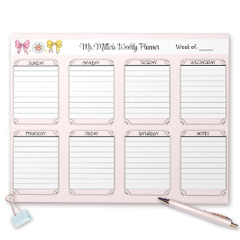 Veckovis planerare Rosa School Teacher Namn Tear A Anteckningsblock