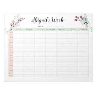 Veckovis planering med Söndag start 7.00-12.00 Anteckningsblock