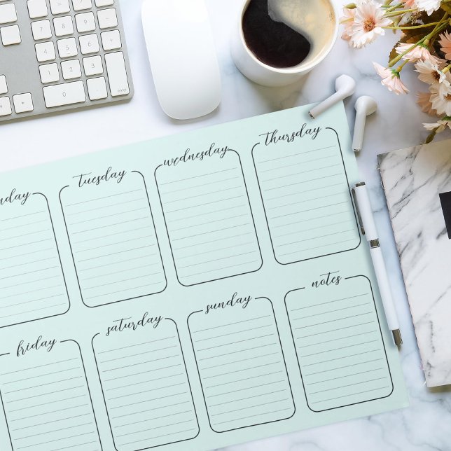 Veckovis planner - enkel vit redigerbar textMint Anteckningsblock (Skapare uppladdad)