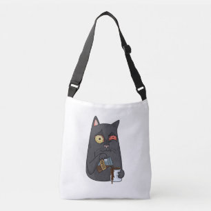 Vector Black cat Drycker kaffe och spill förbi det Axelväska