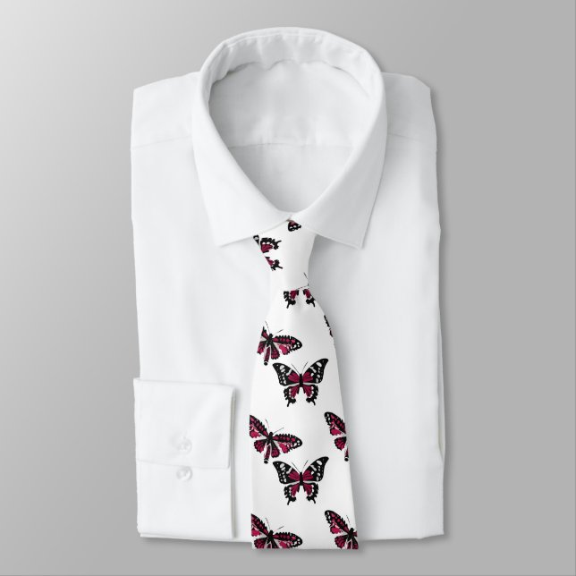 Vector Black och Rosa Butterflies Mönster Slips (Bunden)