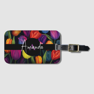 Vector Colorful Löv-skript Monogram Tulip Mönster Bagagebricka