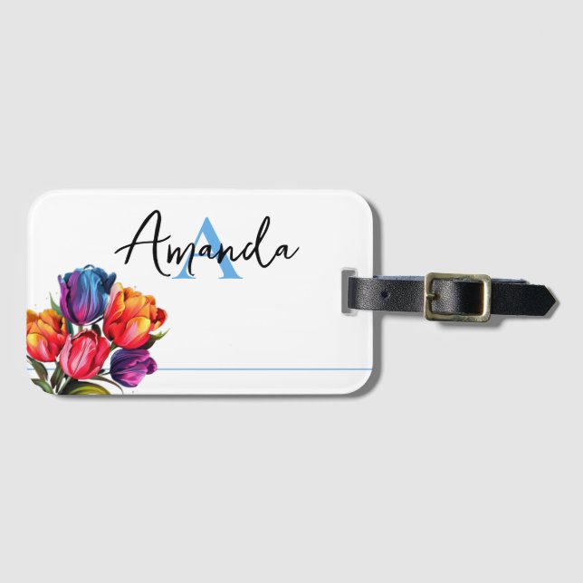 Vector Colorful Snyggt Tulip Blommigt Monogram Bagagebricka (Framsida horisontal)