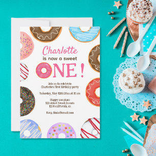 Vector Cute Donuts Sweet One 1st-födelsedagen Inbjudningar