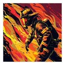 Vector Firefighter med flambakgrund
