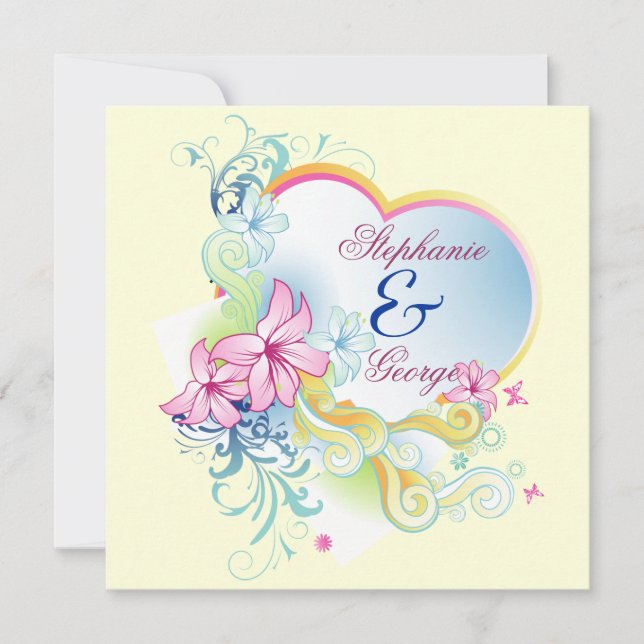 Vector Flowers and Heart Save Date Bröllop Inbjudningar (Framsida)