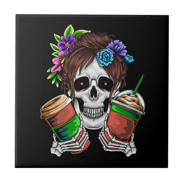 Vector Honskalle med iskaffe och blomma Kakelplatta (Framsidan)