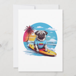 Vector hund surfing i vågar julkort