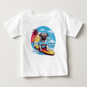 Vector hund surfing i vågar t shirt
