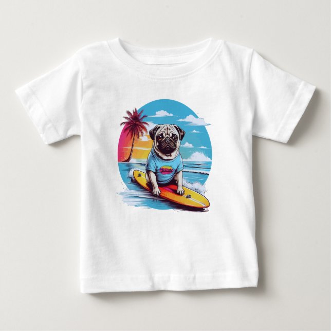 Vector hund surfing i vågar t shirt (Framsida)