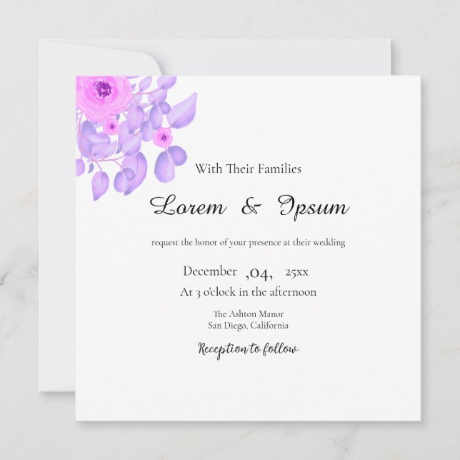 Vector of Blommigt Wedding Investigation Square Ca Inbjudningar (Framsida)