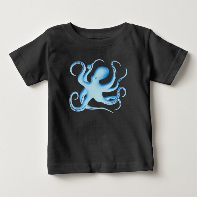 Vector Silhouette of Blue Octopus T Shirt (Framsida)