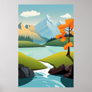 Vector Sjö View Mountain Background Poster