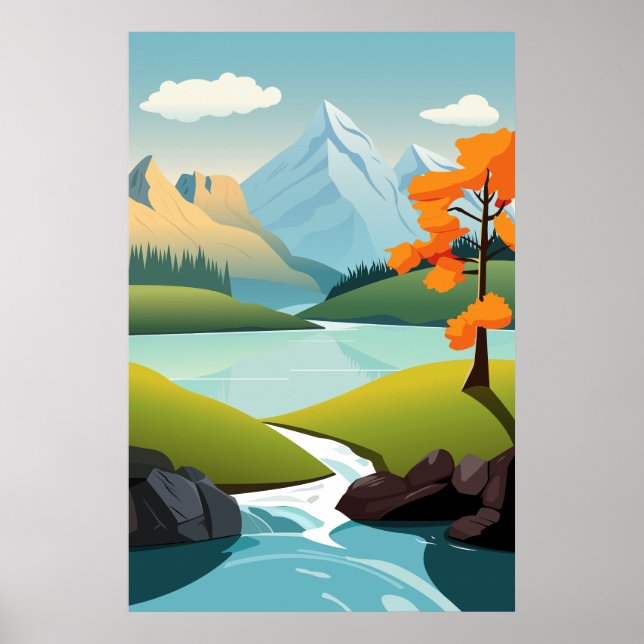 Vector Sjö View Mountain Background Poster (Framsidan)