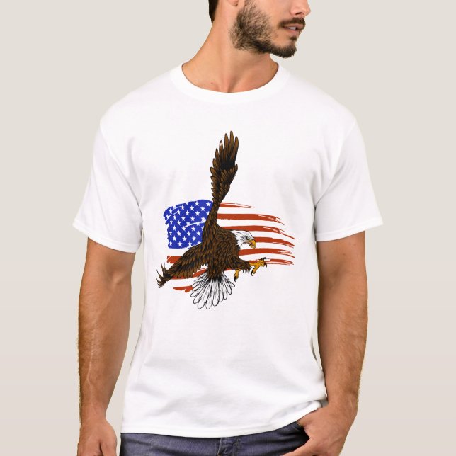 Vector vector american örn mot USA flagga T Shirt (Framsida)