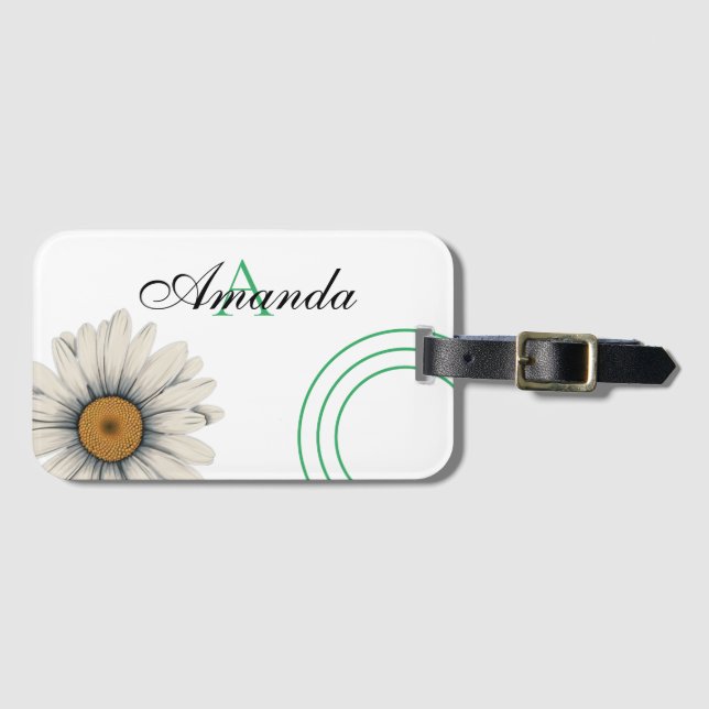 Vector White Daisy Flower, Monogram Bagagebricka (Framsida horisontal)