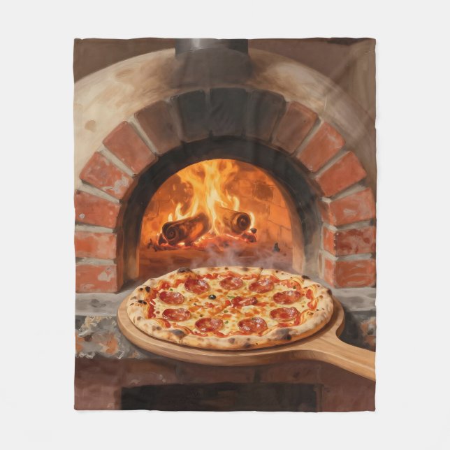 Vedeldad Pepperoni Pizza Rustik Italiensk  Fleecefilt (Framsidan)