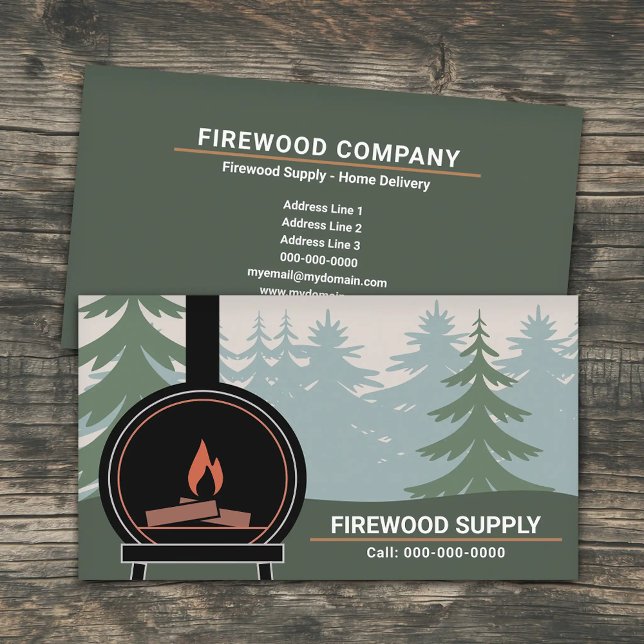 Vedeldad spis & ved visitkort (Wood Burning Stove & Firewood Business Card)