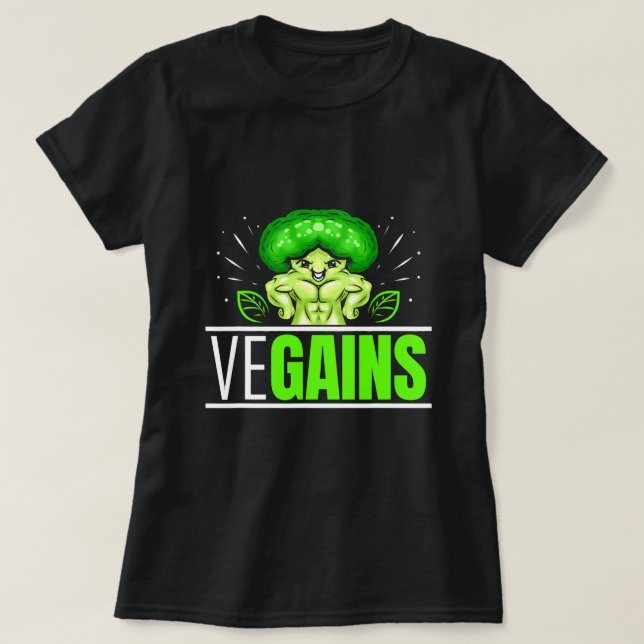 VeGains Strong Broccoli Bodybuilding Vegetarian An T Shirt (Design framsida)