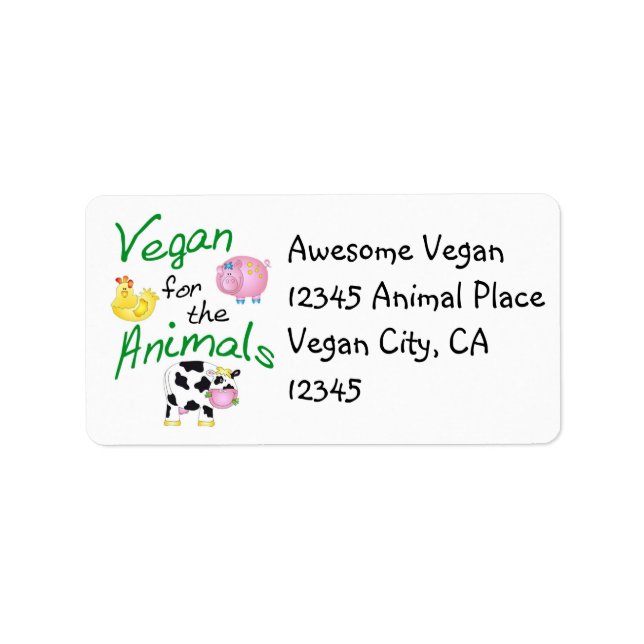 Vegan-adressetikett med djur adressetikett (Framsidan)