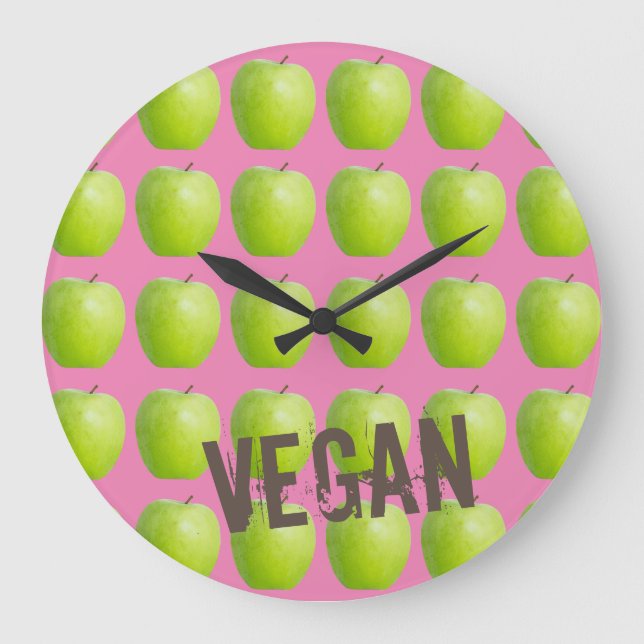 Vegan Apple Mönster för vegetarian Fruit älskare Stor Klocka (Framsida)