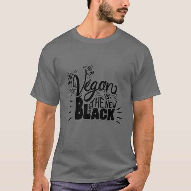 Vegan är New Black Roligt Lettering Grått T Shirt (Framsida)