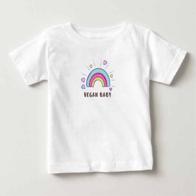 Vegan Baby T-Shirt - Rainbow & Hearts - 0-24 månad (Framsida)