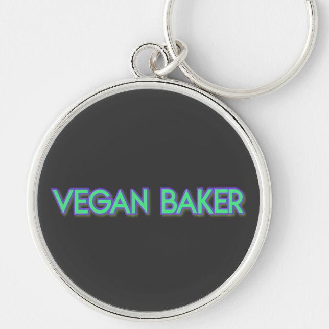 Vegan Baker Neon Grönt Rund Silverfärgad Nyckelring (Framsidan)
