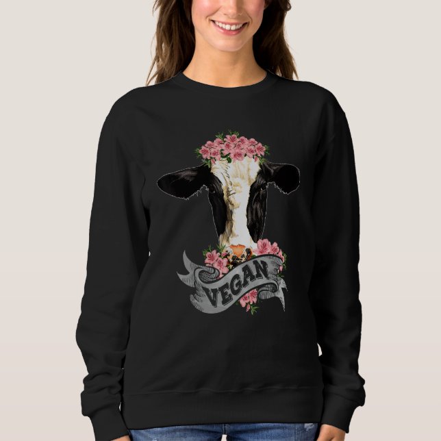 Vegan  Cow With Flower Headband T Shirt (Framsida)