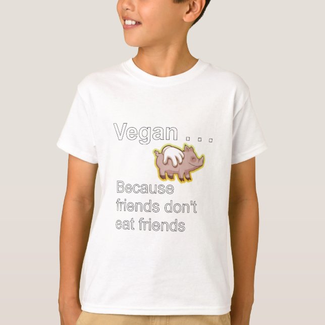 Vegan - därför att vänner inte äter vänner t-shirt (Framsida)