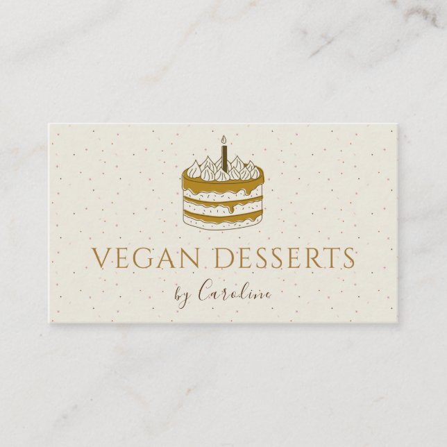 Vegan Desserts Cakes Neutralt Brown Pastel Bakery Visitkort (Framsida)