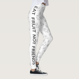 Vegan Eat-frukt, inte vänner, vita tecknader Leggings