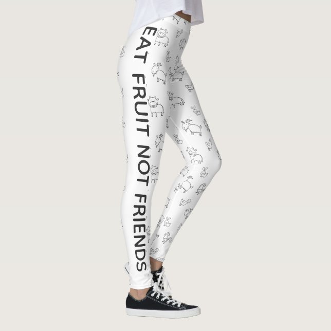 Vegan Eat-frukt, inte vänner, vita tecknader Leggings (Höger)