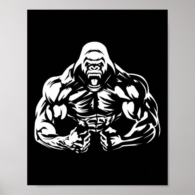 Vegan Fitness Gorilla Workout Apparel Uni-vuxnas G Poster (Framsidan)
