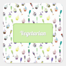 Vegan födelsedagsfestmat med mönster av vin glas c fyrkantigt klistermärke